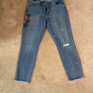 LOFT Blue Skinny Jeans with Floral Embroidery